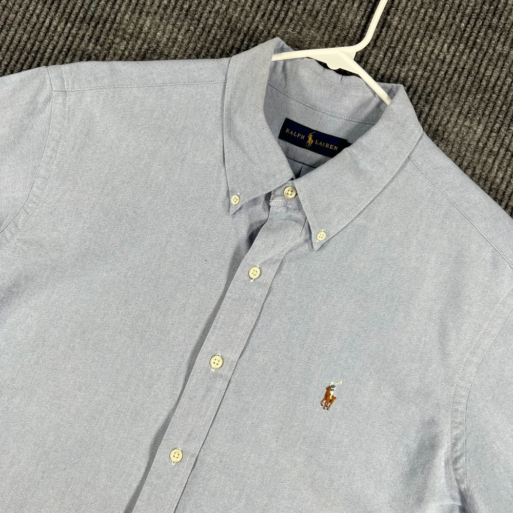 Ralph Lauren Shirt Mens 2XL XXL Blue Chambray Short Sleeve Button Down Flesh